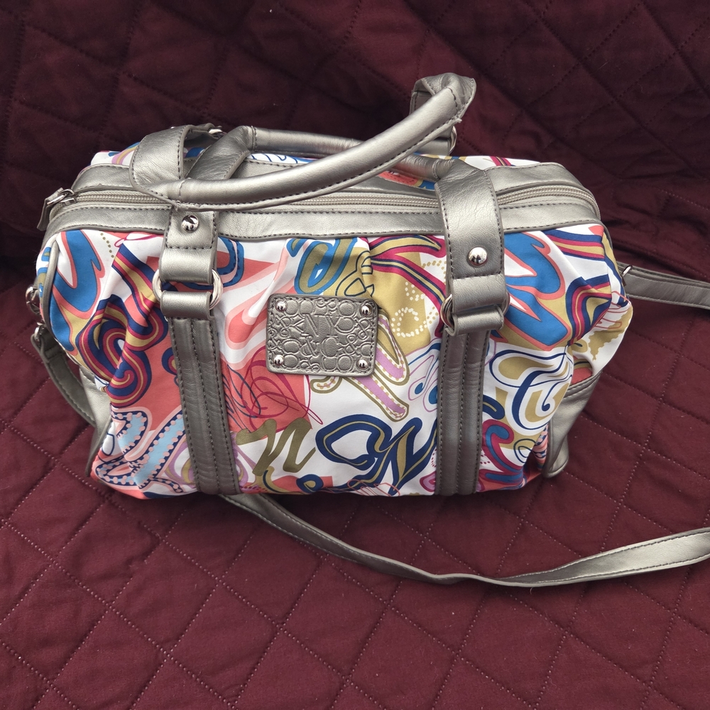 New York & Company Silver and Multicolor Satchel